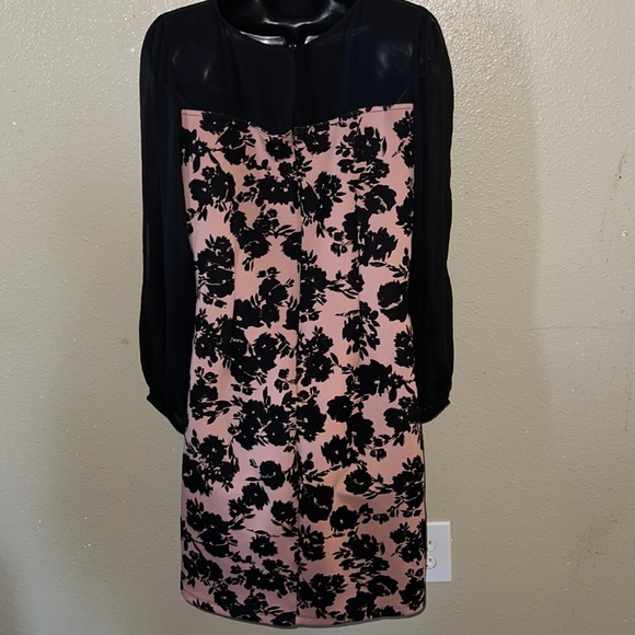 PINK AND BLACK DRESS WITH BLACK FLORAL PRINT SIZE 12 ENFOCUS STUDIO - Picture 7 of 8